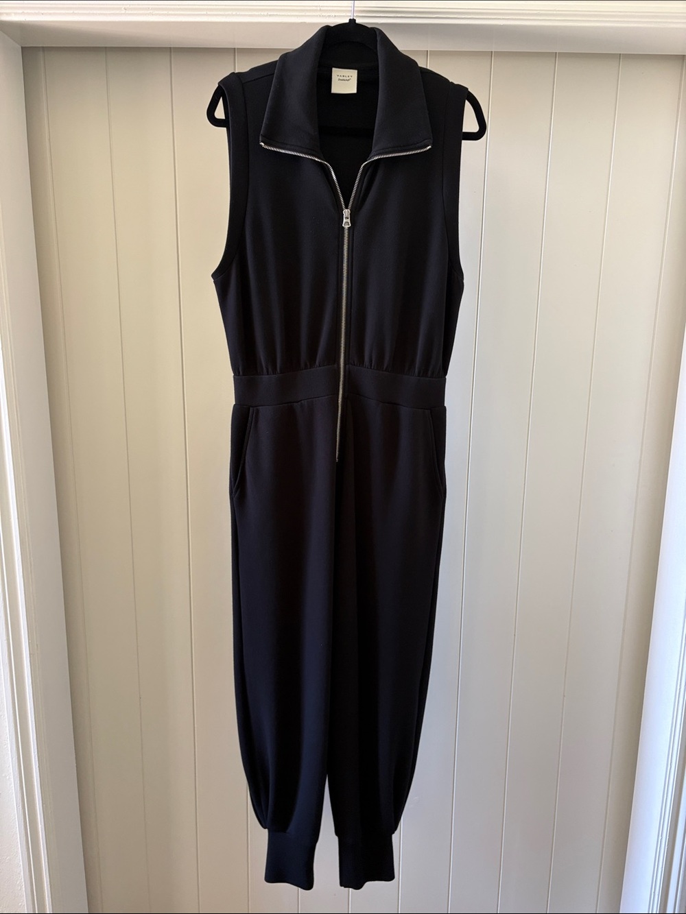 Varley Black Sleeveless Zip-Front Jumpsuit